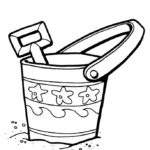 Prosta czarno-biała kolorowanka wiaderko z łopatką do druku.