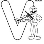 Kolorowanka skrzypce i postać z filmu Sesame Street.
