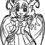 Kolorowanka Pretty Cure z postacią w magicznym stroju i skrzydłami.