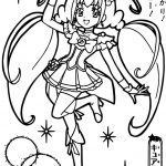 Kolorowanka Pretty Cure z postacią w magicznym stroju i uszami, do druku dla dzieci.