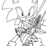 Sonic the Hedgehog w stylu kreskówkowym, gotowy do kolorowania.