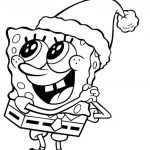 SpongeBob Kanciastoporty w czapce świątecznej, do kolorowania dla dzieci.