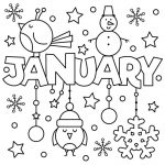 Kolorowanka z zimowymi motywami i napisem January dla dzieci.