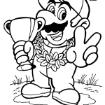 Super Mario z trofeum i medalem, do kolorowania dla dzieci.