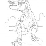 Dinozaur T-Rex do kolorowania dla dzieci, linoryt, czarno-biały obrazek.