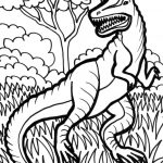 Czarno-biała kolorowanka T-Rex do wydrukowania dla dzieci.