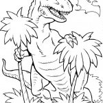 Dinozaur T-Rex do kolorowania dla dzieci, czarno-biały obraz.