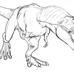 Dinozaur T-Rex do kolorowania dla dzieci, czarno-biały szkic.