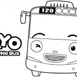 Kolorowanka autobusu Tayo z uśmiechniętą twarzą i numerem 120.