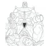 Kolorowanka do wydrukowania z Thanos i superbohaterami dla dzieci.