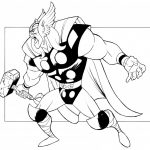 Kolorowanka Thora z młotem i peleryną dla dzieci do druku.