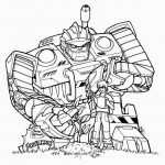 Kolorowanka do wydrukowania z robotem i chłopcem z serii Transformers Rescue Bots.