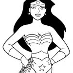 Czarno-biała kolorowanka Wonder Woman do druku dla dzieci.