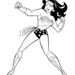 Kolorowanka Wonder Woman dla dzieci, czarno-biała ilustracja do kolorowania.