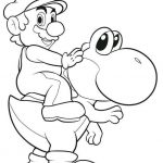 Mario i Yoshi w czarno-białej kolorowance do wydrukowania.