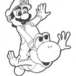 Super Mario i Yoshi, czarno-biała kolorowanka do wydrukowania.