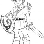 Link z gry Zelda, gotowy do kolorowania, w stylu kreskówkowym.