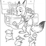 Kolorowanka Zootopia z postaciami zwierząt i postaciami z filmu.