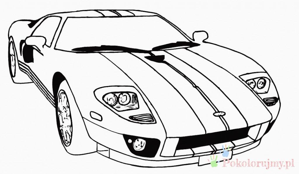 Ford GT - kolorowanka Ford GT z dwoma pasami wyścigowymi - kolorowanka