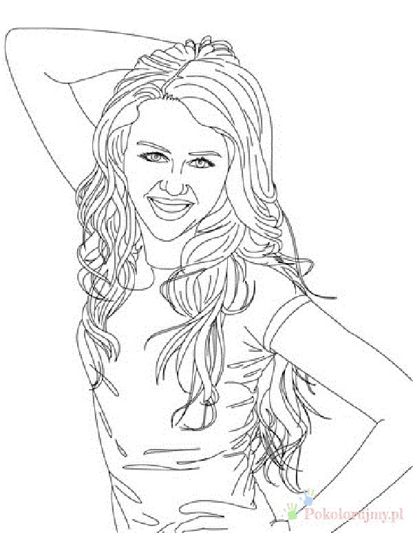 Portret Hannah Montana z falowanymi włosami Hannah Montana z długimi falowanymi włosami - kolorowanka