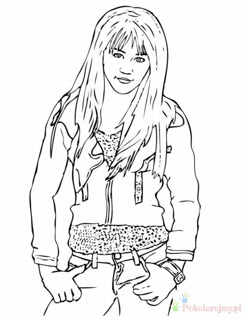Hannah Montana w kurtce z paskiem Hannah Montana w kurtce i szerokim pasku - kolorowanka