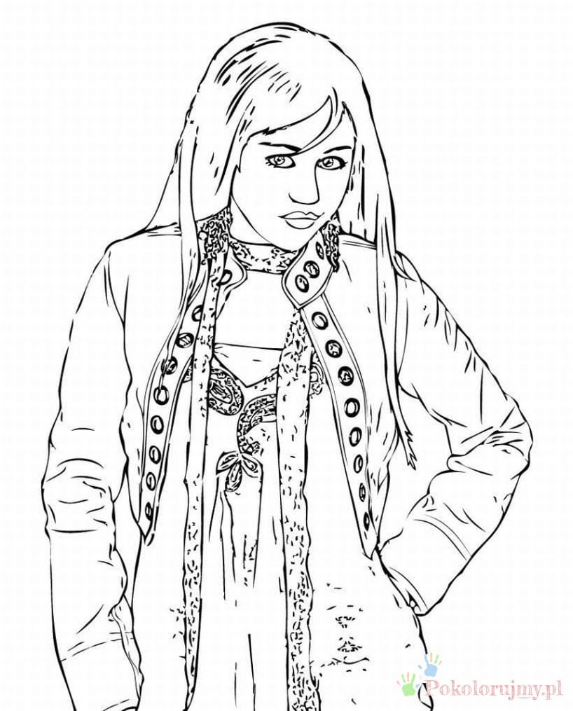 Hannah Montana w kurtce i warstwowym stroju Hannah Montana w warstwowej stylizacji z kurtką - kolorowanka