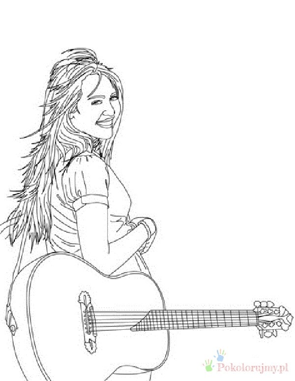 Hannah Montana z gitarą Hannah Montana z dużą gitarą - kolorowanka