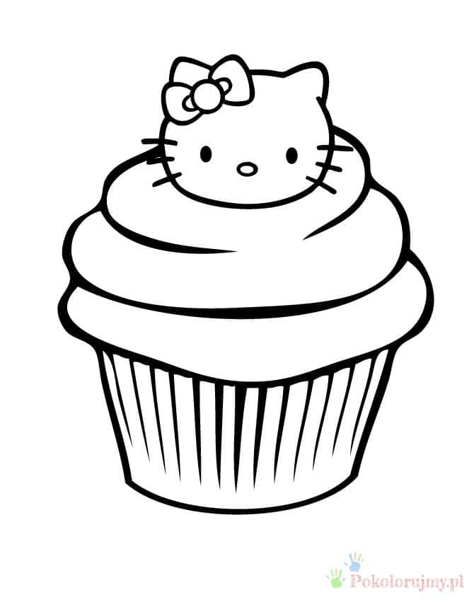 Muffinka z Hello Kitty Duża muffinka z Hello Kitty wystającą z kremu - kolorowanka