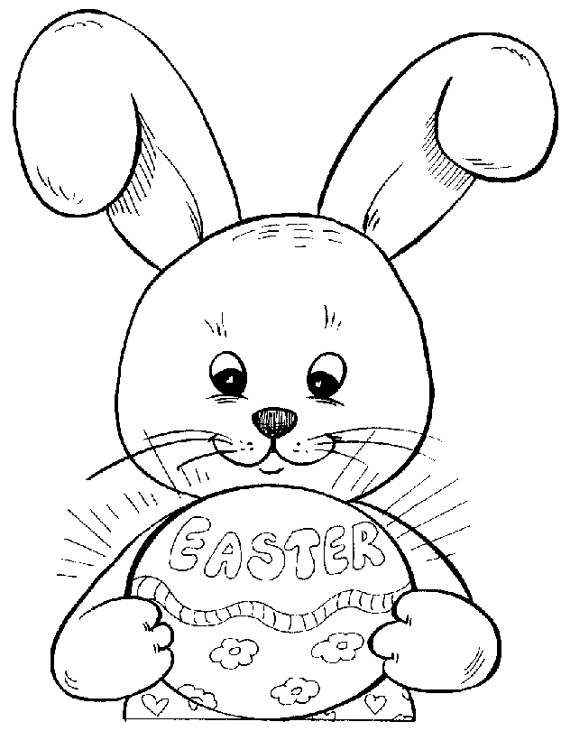 Króliczek z jajkiem EASTER Króliczek trzymający wielkanocne jajko z napisem EASTER - kolorowanka