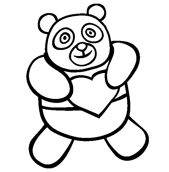 Panda trzymająca serce Prosta bajkowa panda trzymająca duże serce - kolorowanka