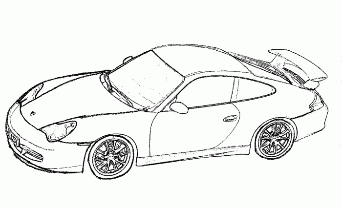 Sportowe coupe z tylnym spoilerem Sportowe coupe z tylnym spoilerem i dużymi felgami - kolorowanka