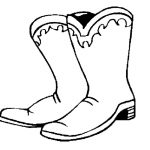 Kowbojskie buty do kolorowania dla dzieci, czarno-białe ilustracje.