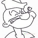 Kolorowanka Popeye, postać z kreskówki, do wydrukowania dla dzieci.