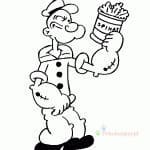 Popeye z puszką szpinaku i mięśniem, do kolorowania dla dzieci.