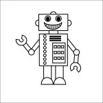 Prosty robot do kolorowania dla dzieci, czarno-biały obrazek.