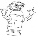 Robot do kolorowania dla dzieci, czarno-biały obraz do druku.