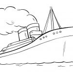 Prosta czarno-biała kolorowanka statku Titanic do druku.