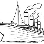 Czarna i biała linia rysunku statku Titanic do kolorowania.