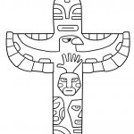 Kolorowanka totem z różnymi symbolami i postaciami do druku.